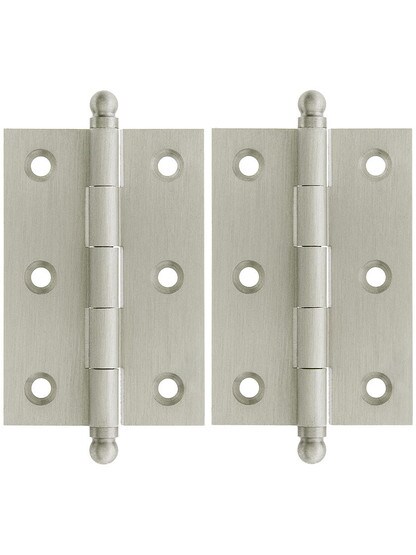 Premium Solid Brass Ball-Tip Cabinet Hinges Pair - 2 1/2 inch by 1 3/4 inch in Satin Nickel.